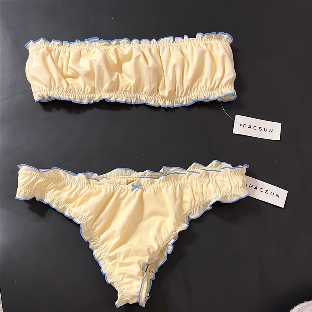 PacSun Yellow Arietty Shirred Bandeau Bikini Top and Bottoms